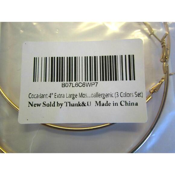 Cocadant 4" Hoop Earrings 3 Pc Silver Gold Plated Rose Gold Hypoallergenic Light - Picture 4 of 4